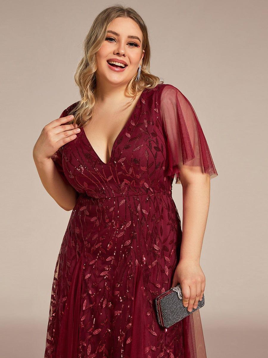 pretty ASTRAL|Plus Size Romantic Shimmery V Neck Ruffle Sleeves Evening Gown - Image 36