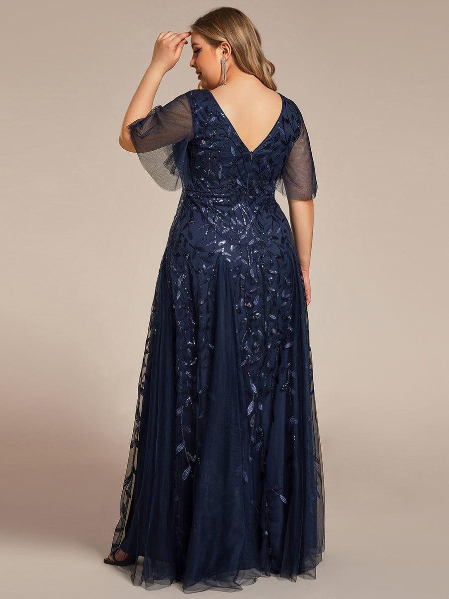 pretty ASTRAL|Plus Size Romantic Shimmery V Neck Ruffle Sleeves Evening Gown - Image 4