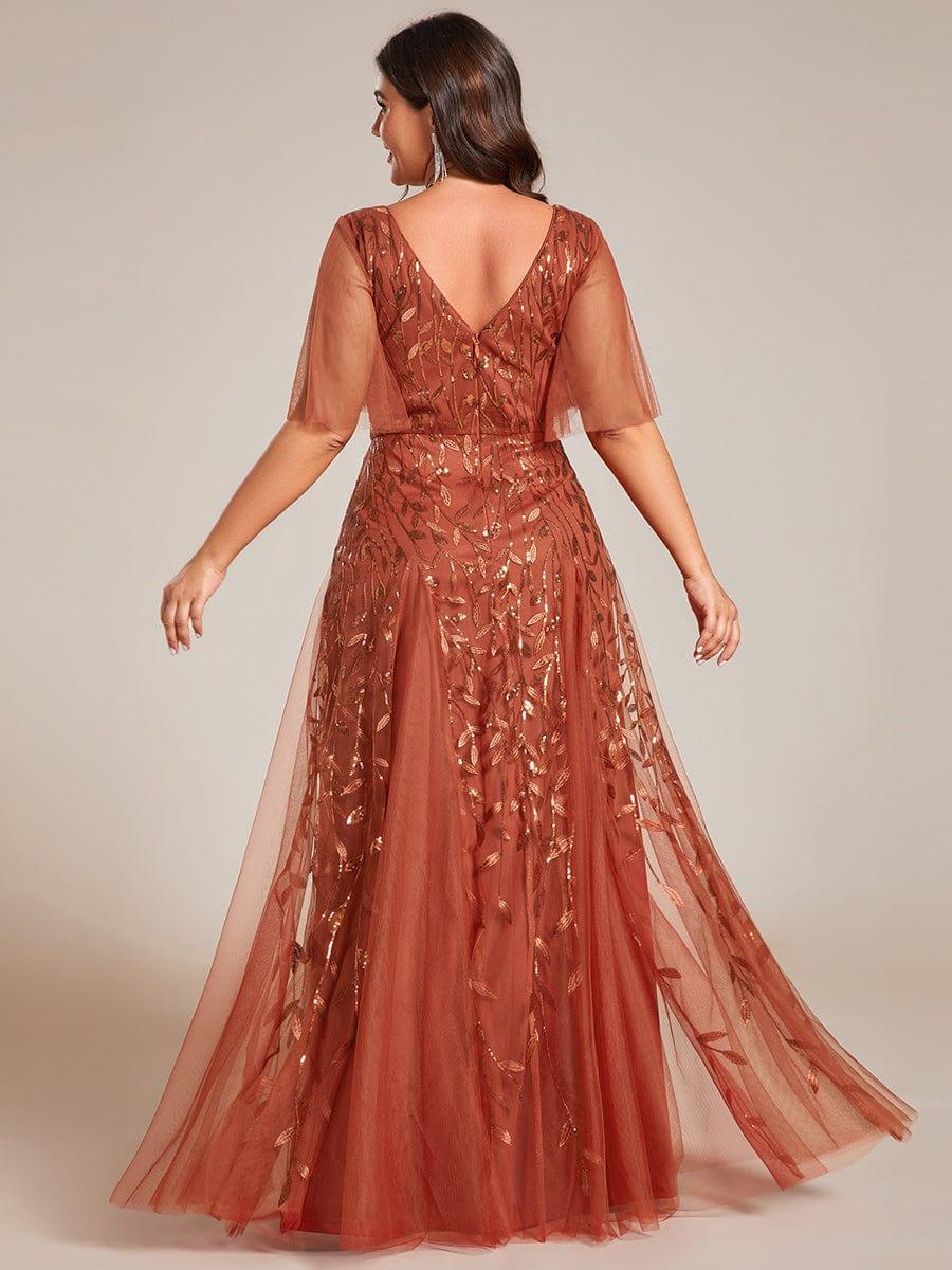 pretty ASTRAL|Plus Size Romantic Shimmery V Neck Ruffle Sleeves Evening Gown - Image 62