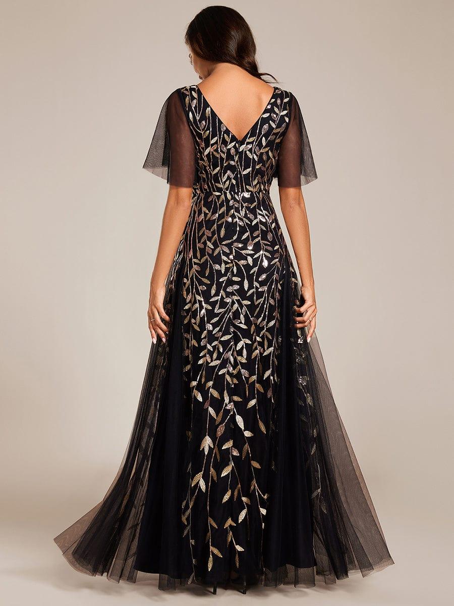 pretty ASTRAL|Plus Size Romantic Shimmery V Neck Ruffle Sleeves Evening Gown - Image 92