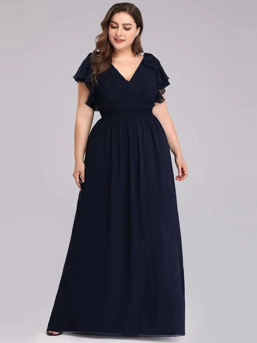 pretty AVELYN|Maxi Long Chiffon Plus Size Evening Dresses with Ruffles Sleeves - Image 4