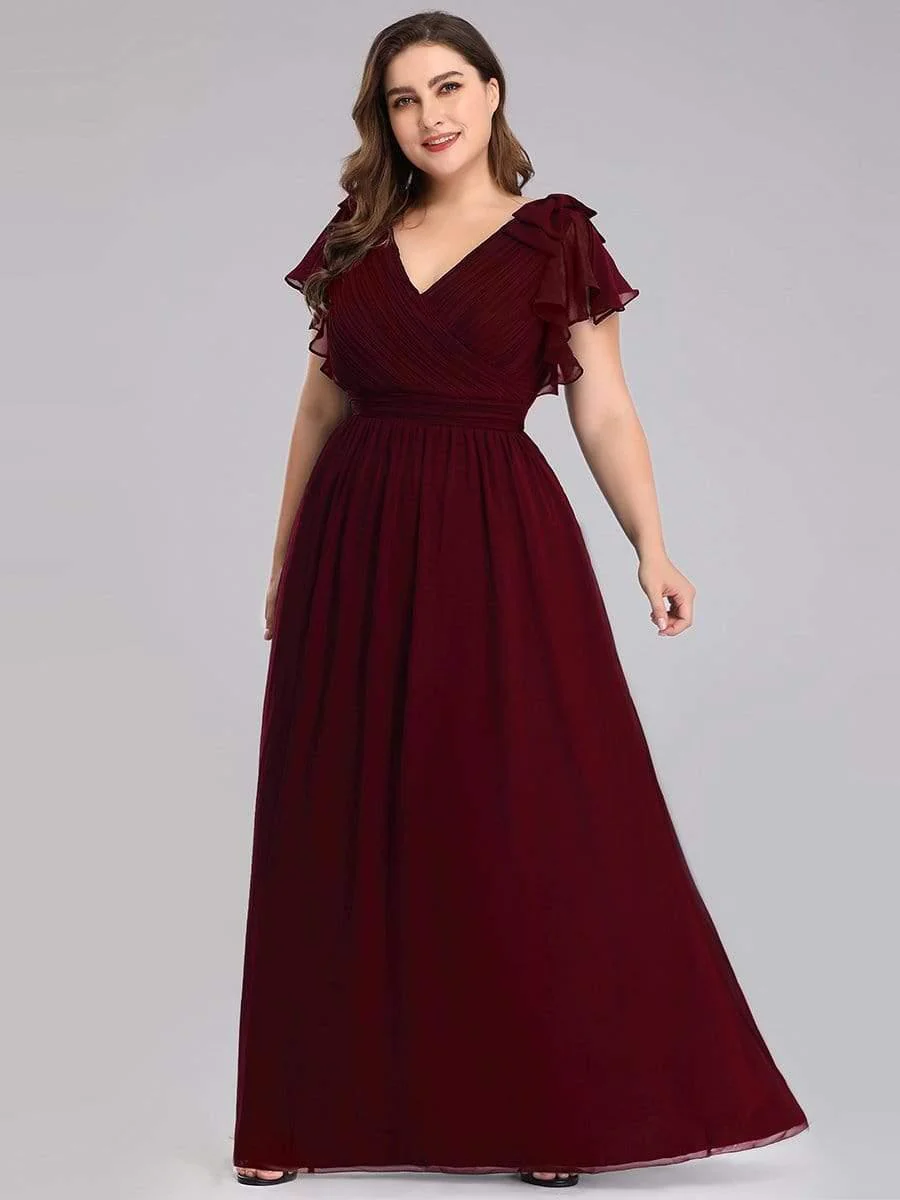 pretty AVELYN|Maxi Long Chiffon Plus Size Evening Dresses with Ruffles Sleeves - Image 6