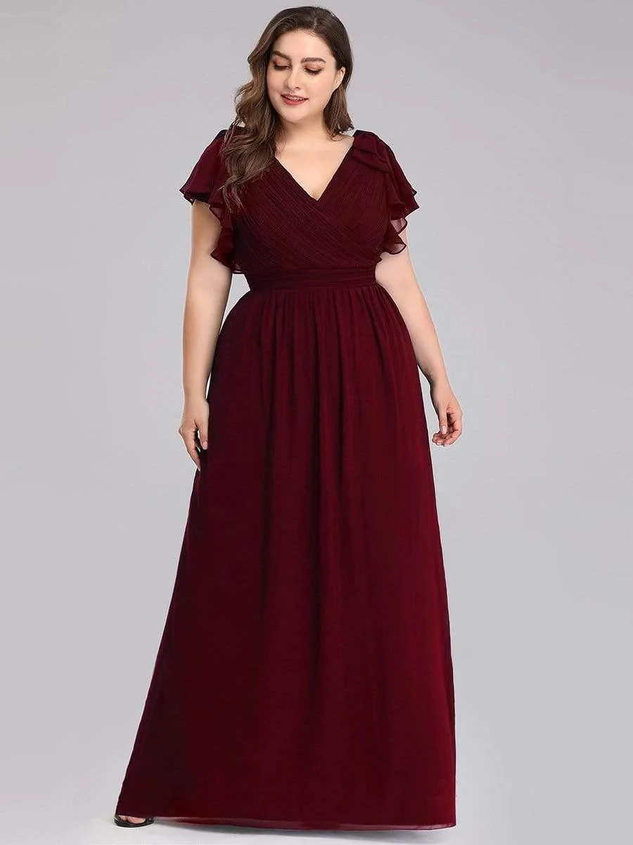 pretty AVELYN|Maxi Long Chiffon Plus Size Evening Dresses with Ruffles Sleeves - Image 9