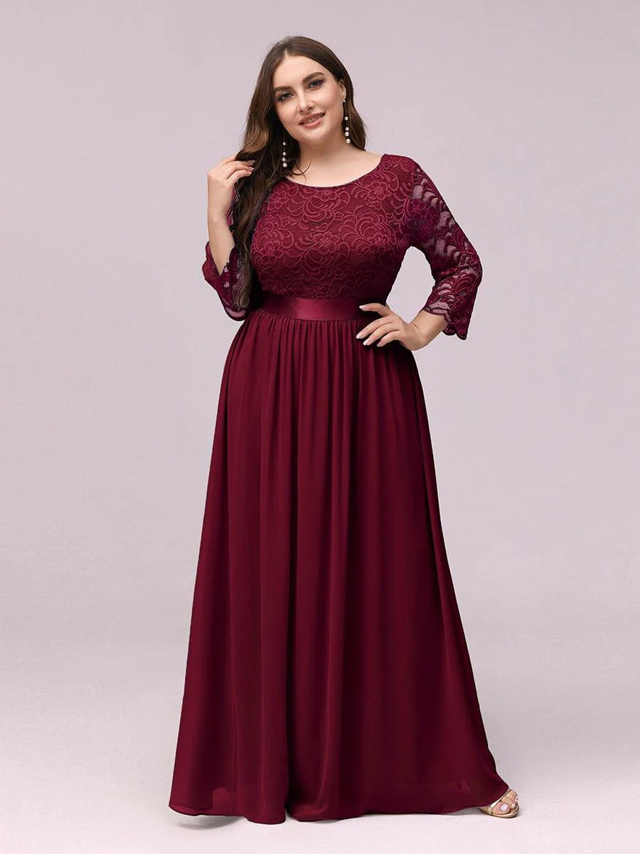 pretty FAUN|Plus Size See-Through Floor Length Lace Bridesmaid Dress With Half Sleeve - Image 10