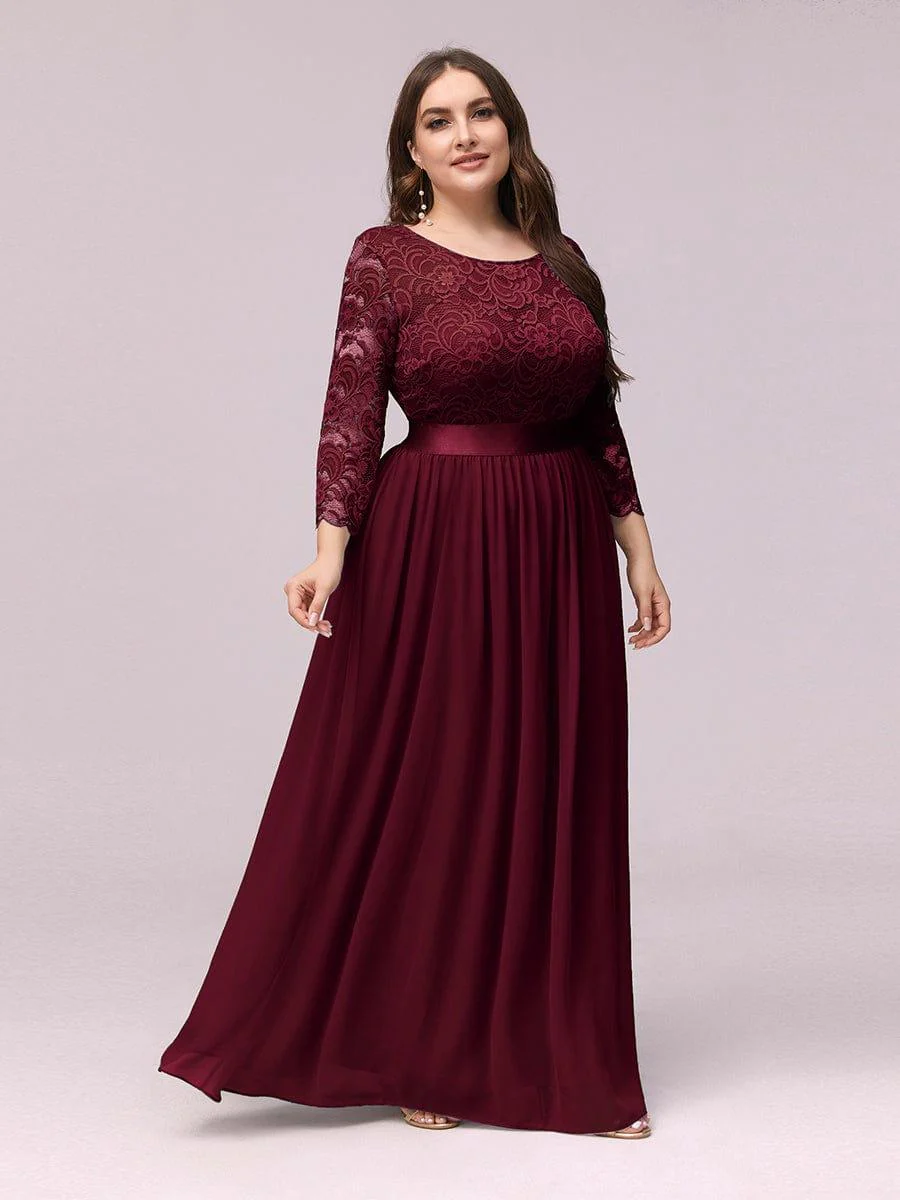pretty FAUN|Plus Size See-Through Floor Length Lace Bridesmaid Dress With Half Sleeve - Image 12