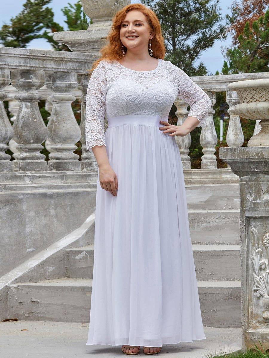 pretty FAUN|Plus Size See-Through Floor Length Lace Bridesmaid Dress With Half Sleeve - Image 16