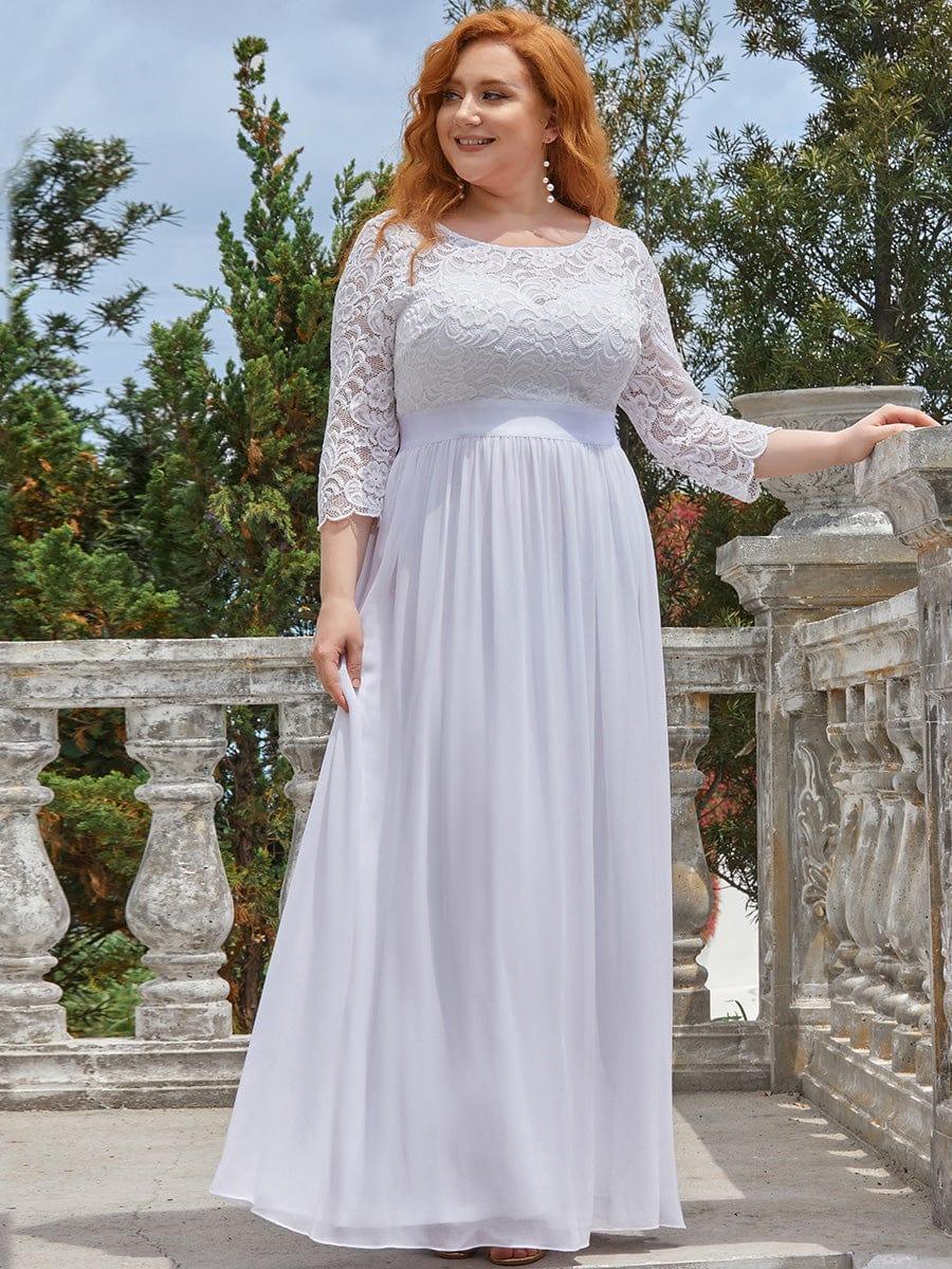 pretty FAUN|Plus Size See-Through Floor Length Lace Bridesmaid Dress With Half Sleeve - Image 20
