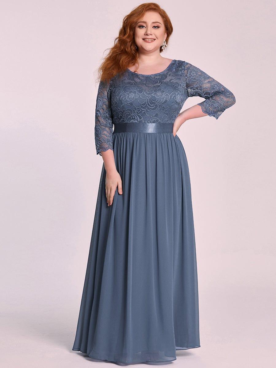 pretty FAUN|Plus Size See-Through Floor Length Lace Bridesmaid Dress With Half Sleeve - Image 21