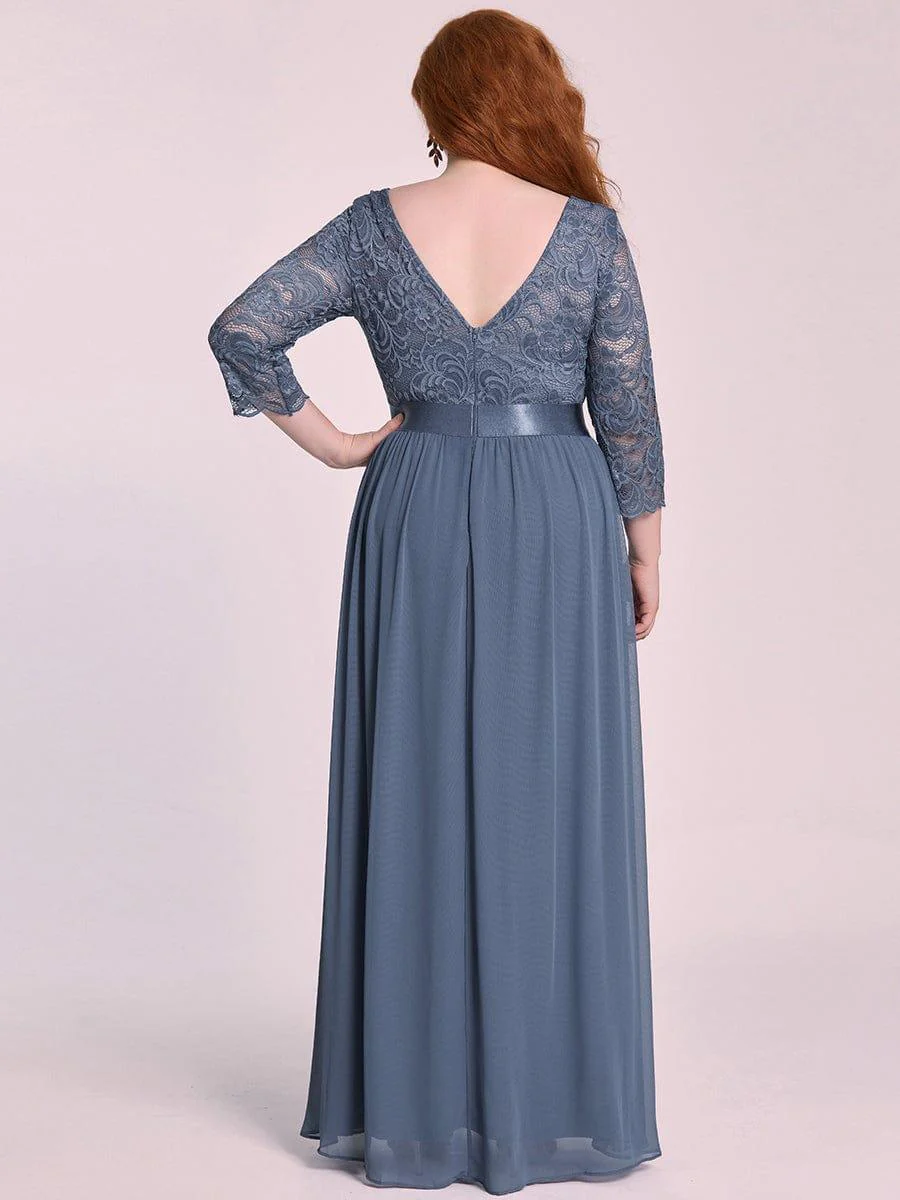 pretty FAUN|Plus Size See-Through Floor Length Lace Bridesmaid Dress With Half Sleeve - Image 22