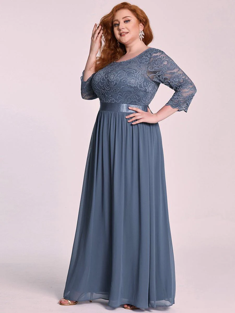 pretty FAUN|Plus Size See-Through Floor Length Lace Bridesmaid Dress With Half Sleeve - Image 24