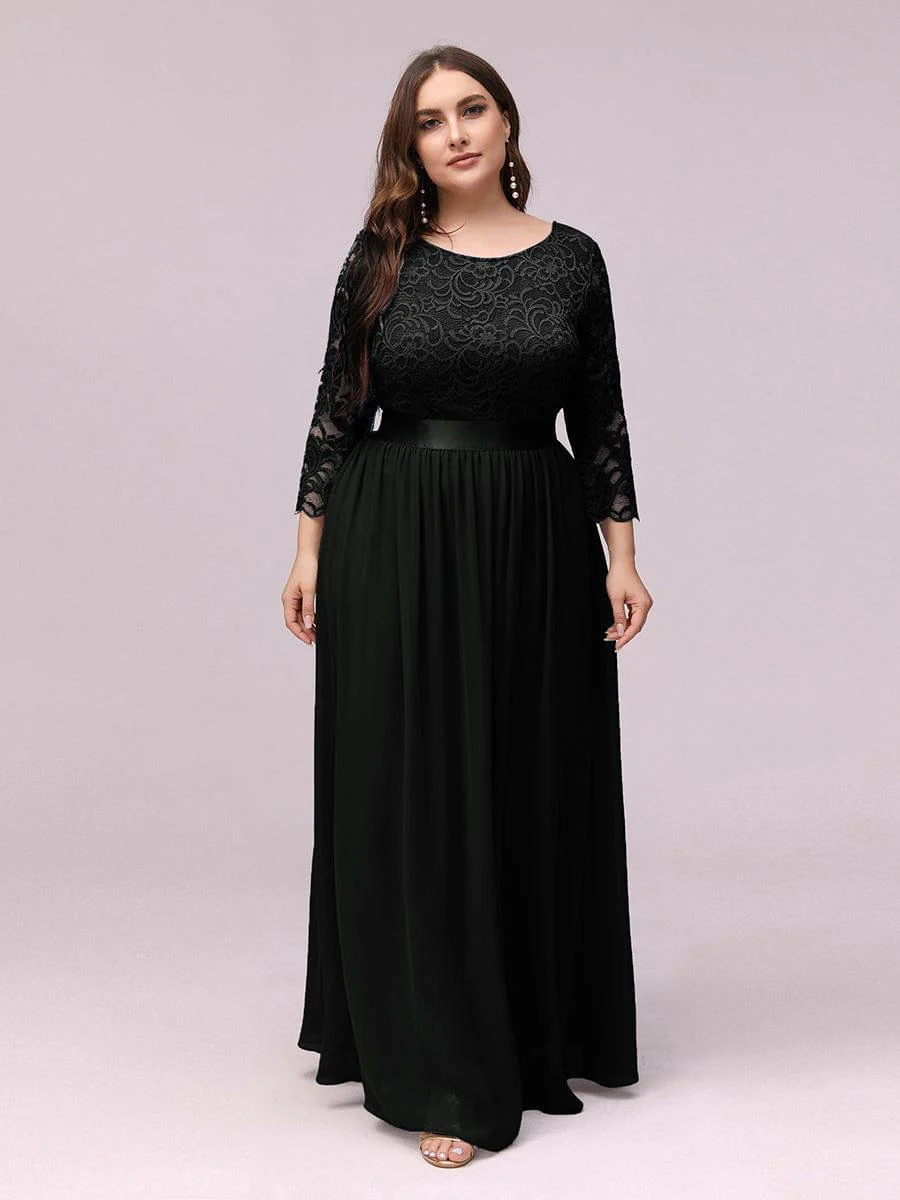 pretty FAUN|Plus Size See-Through Floor Length Lace Bridesmaid Dress With Half Sleeve - Image 26