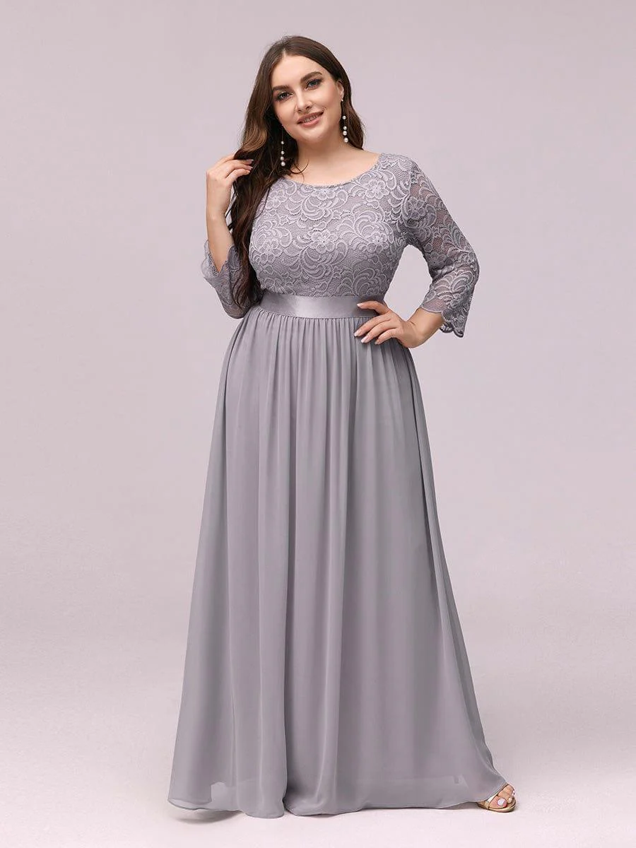 pretty FAUN|Plus Size See-Through Floor Length Lace Bridesmaid Dress With Half Sleeve - Image 30