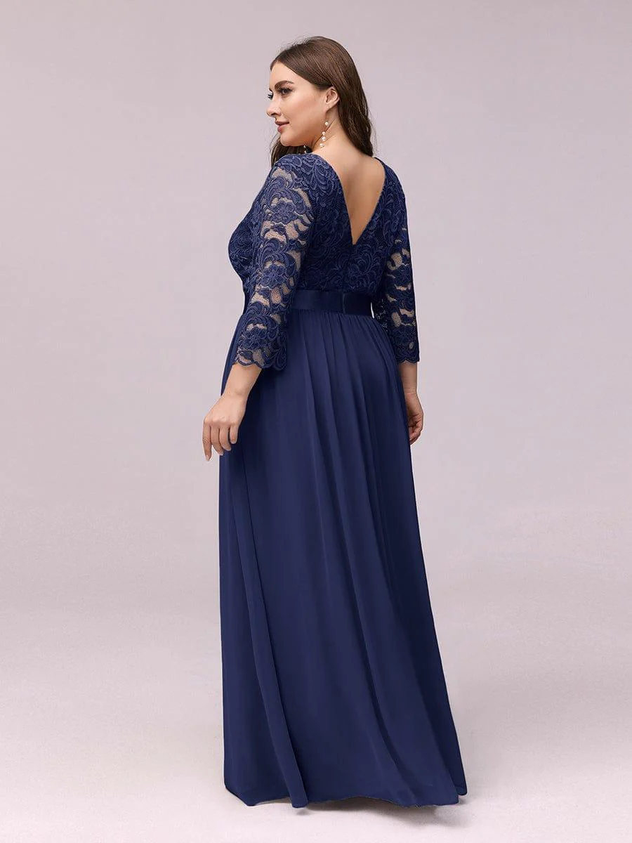 pretty FAUN|Plus Size See-Through Floor Length Lace Bridesmaid Dress With Half Sleeve - Image 36