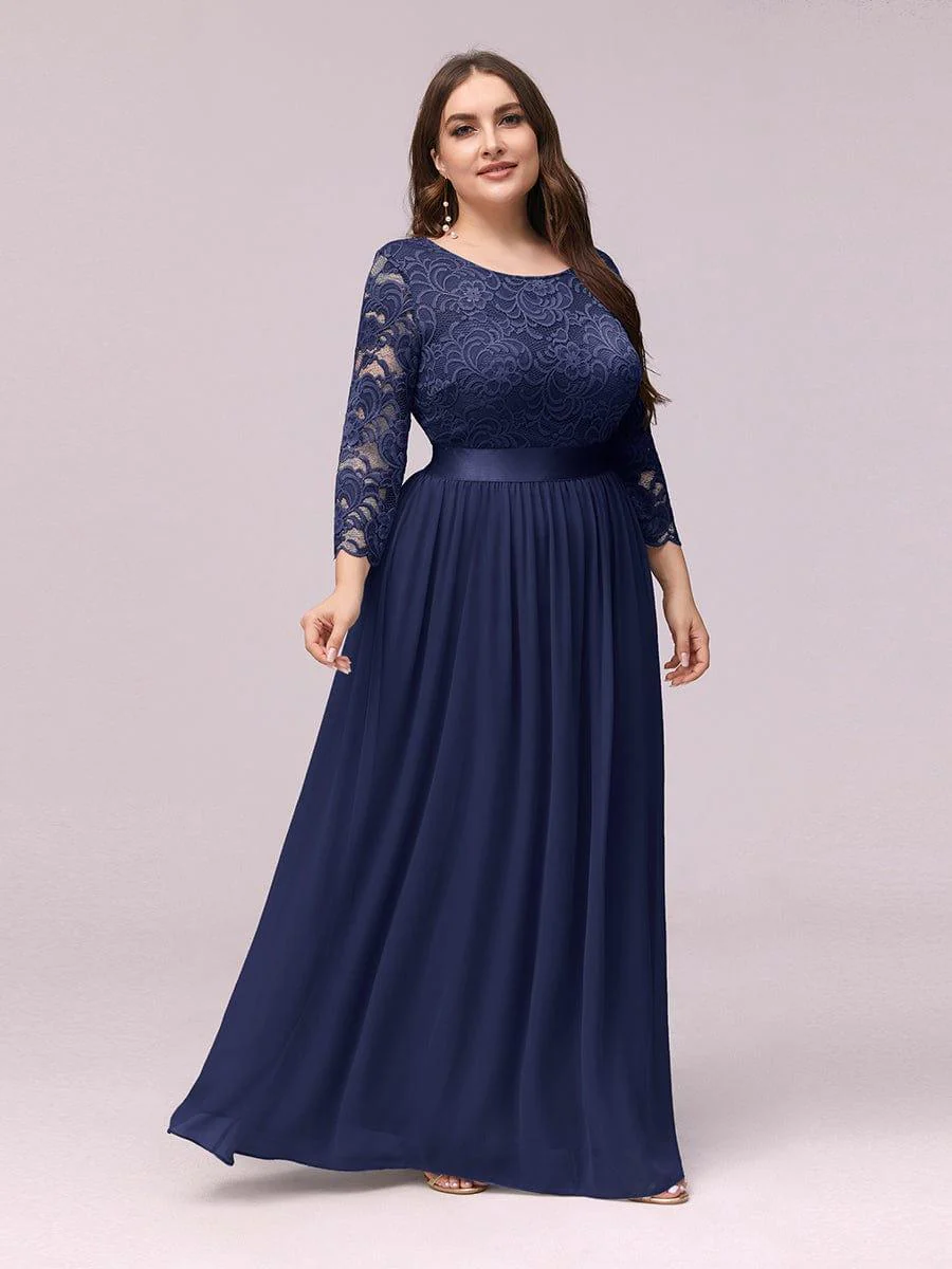 pretty FAUN|Plus Size See-Through Floor Length Lace Bridesmaid Dress With Half Sleeve - Image 38