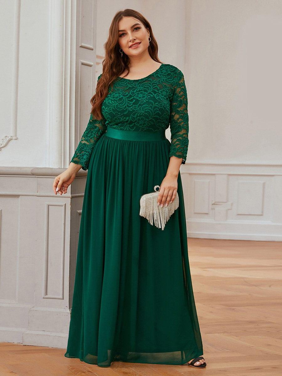 pretty FAUN|Plus Size See-Through Floor Length Lace Bridesmaid Dress With Half Sleeve - Image 4