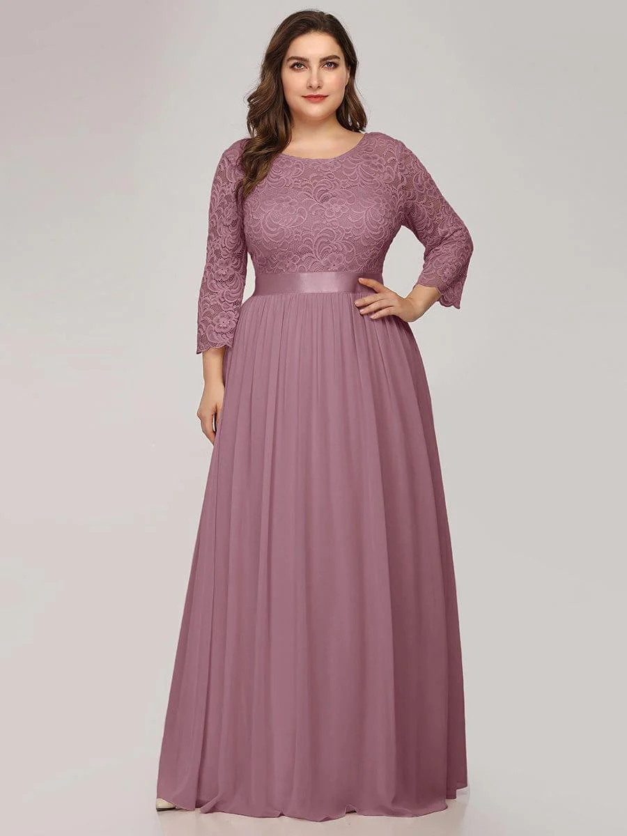 pretty FAUN|Plus Size See-Through Floor Length Lace Bridesmaid Dress With Half Sleeve - Image 40