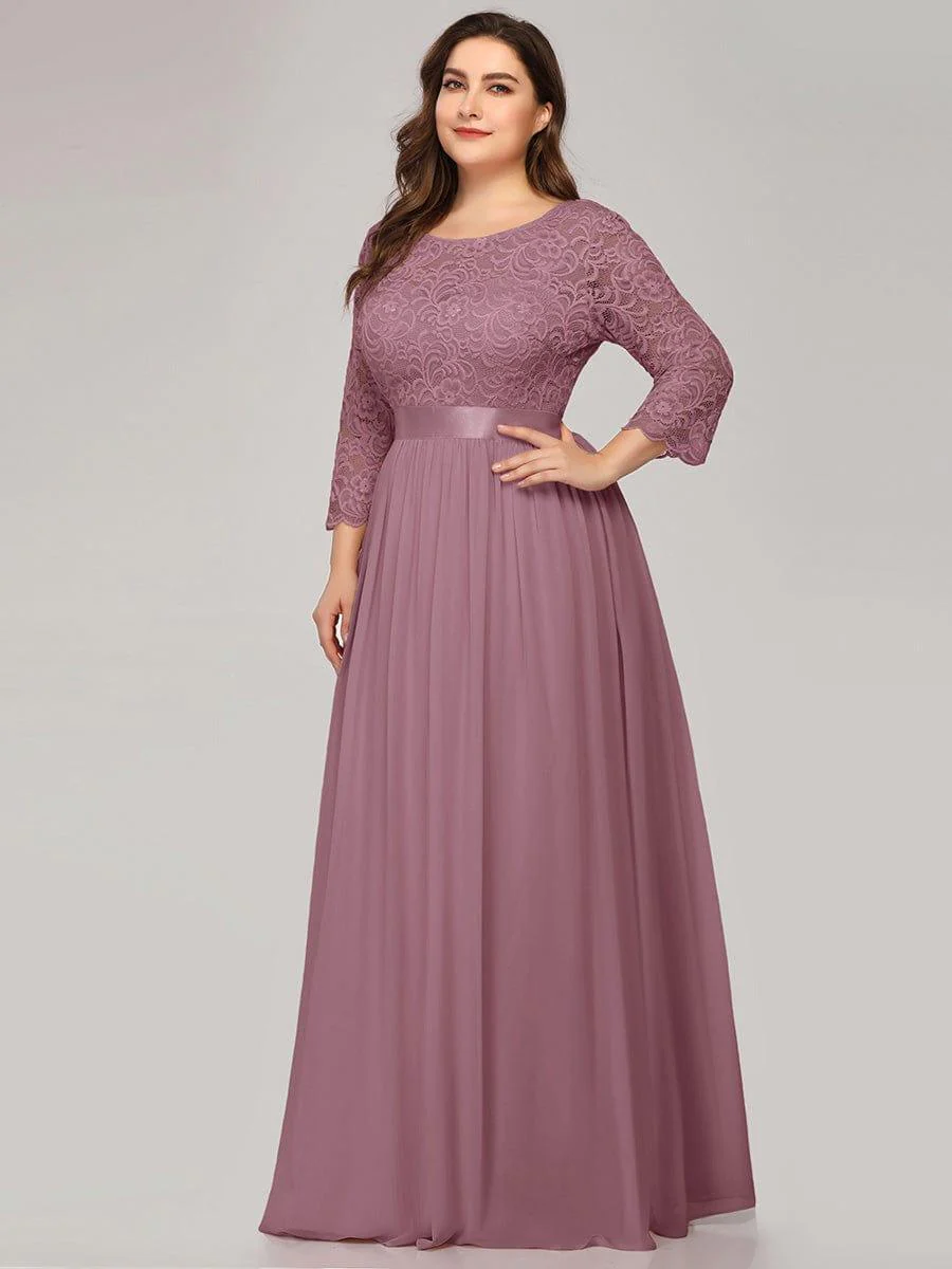 pretty FAUN|Plus Size See-Through Floor Length Lace Bridesmaid Dress With Half Sleeve - Image 42