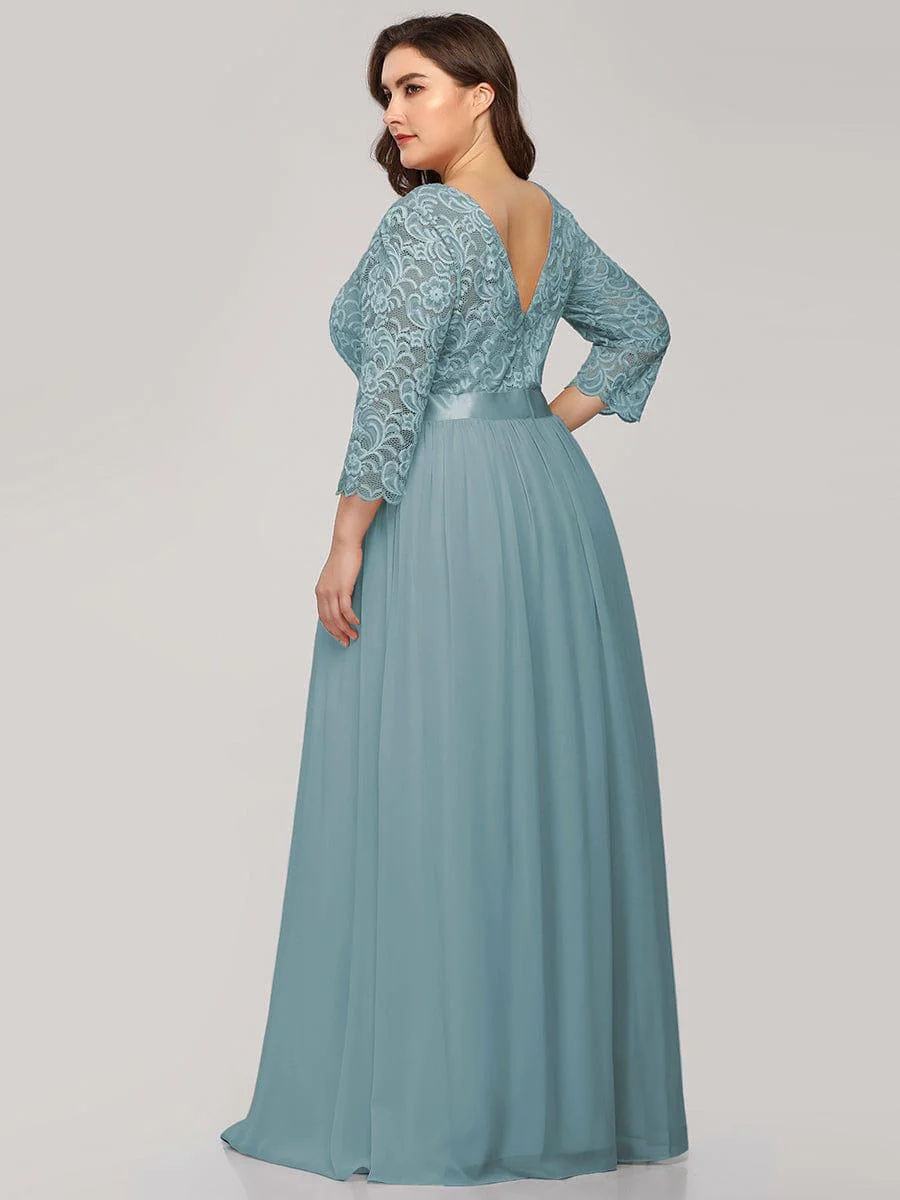 pretty FAUN|Plus Size See-Through Floor Length Lace Bridesmaid Dress With Half Sleeve - Image 46