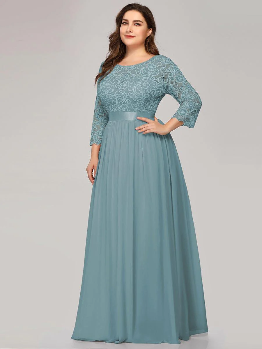 pretty FAUN|Plus Size See-Through Floor Length Lace Bridesmaid Dress With Half Sleeve - Image 47