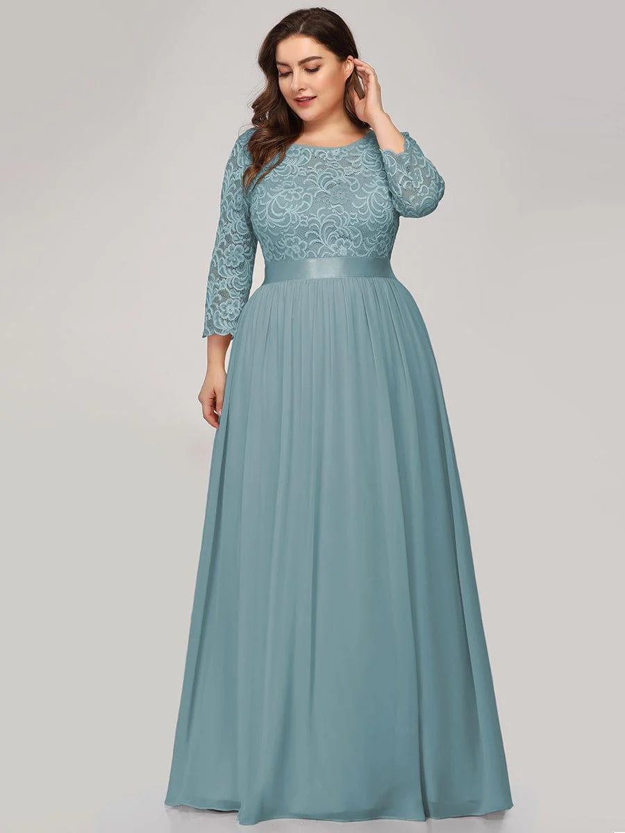 pretty FAUN|Plus Size See-Through Floor Length Lace Bridesmaid Dress With Half Sleeve - Image 48