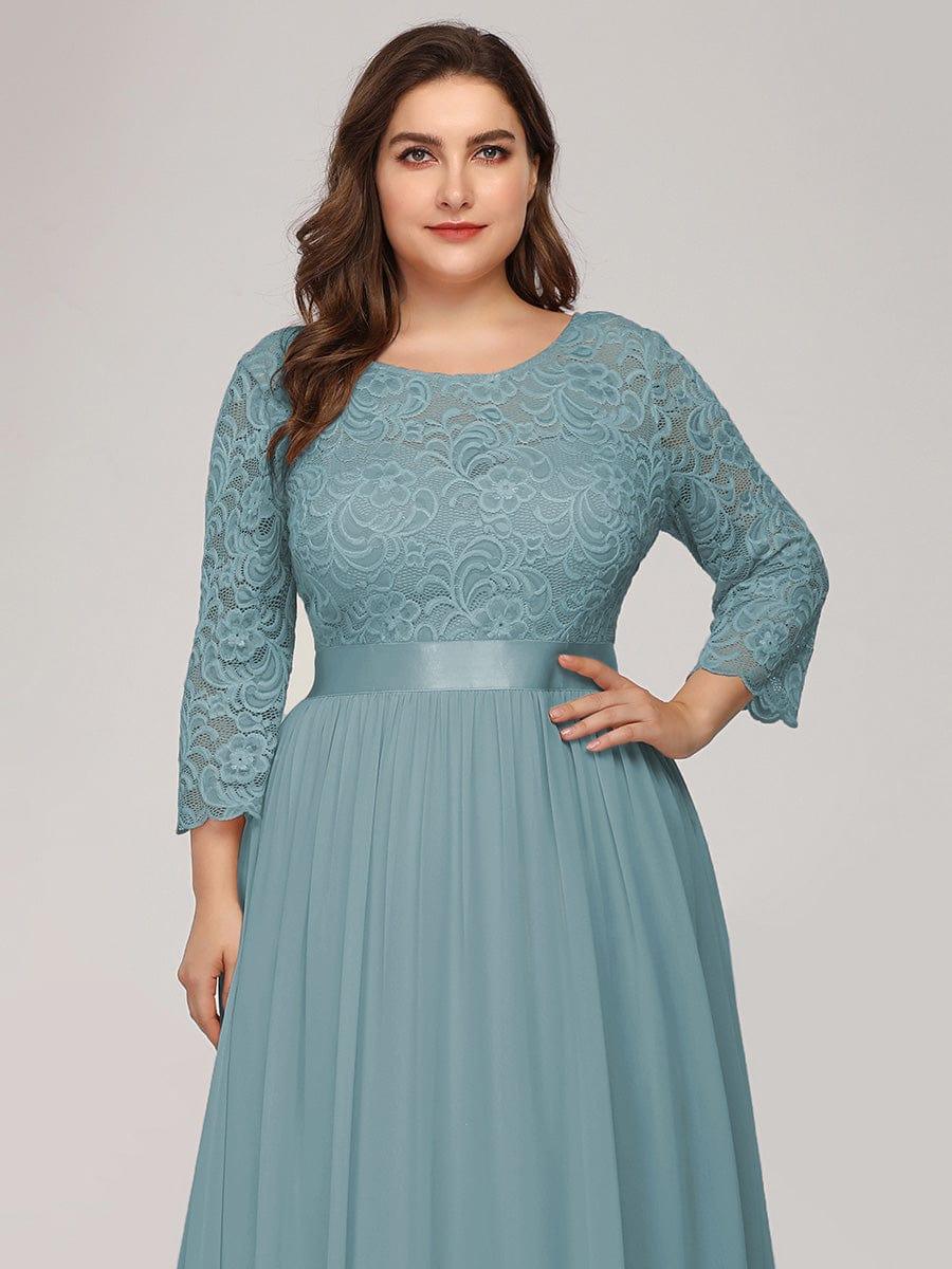 pretty FAUN|Plus Size See-Through Floor Length Lace Bridesmaid Dress With Half Sleeve - Image 49