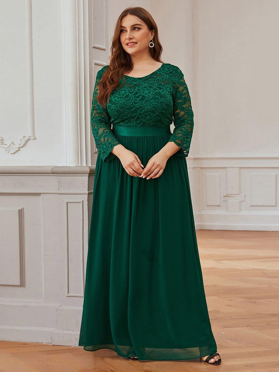 pretty FAUN|Plus Size See-Through Floor Length Lace Bridesmaid Dress With Half Sleeve - Image 50