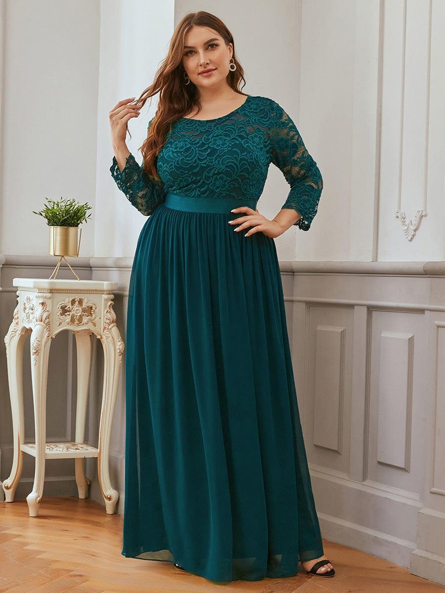 pretty FAUN|Plus Size See-Through Floor Length Lace Bridesmaid Dress With Half Sleeve - Image 51