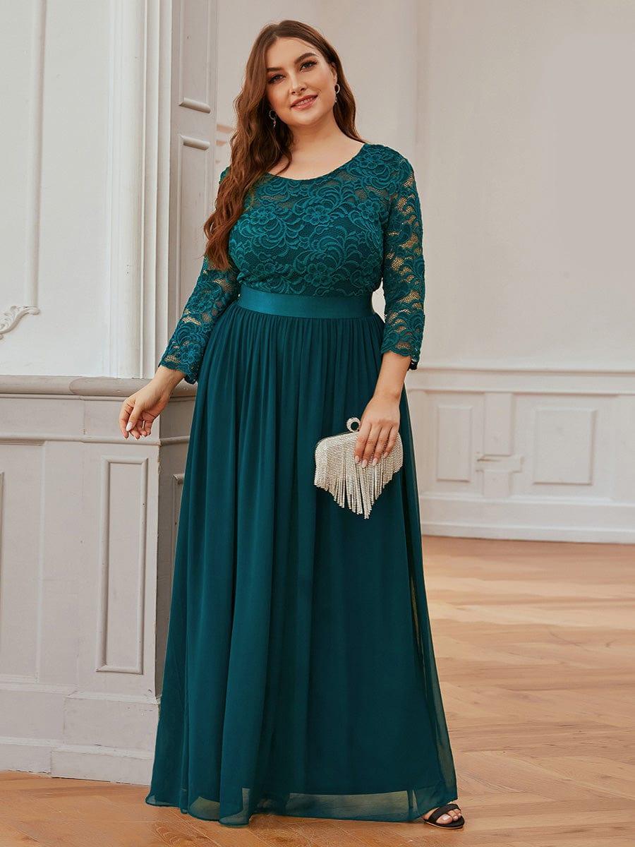 pretty FAUN|Plus Size See-Through Floor Length Lace Bridesmaid Dress With Half Sleeve - Image 54