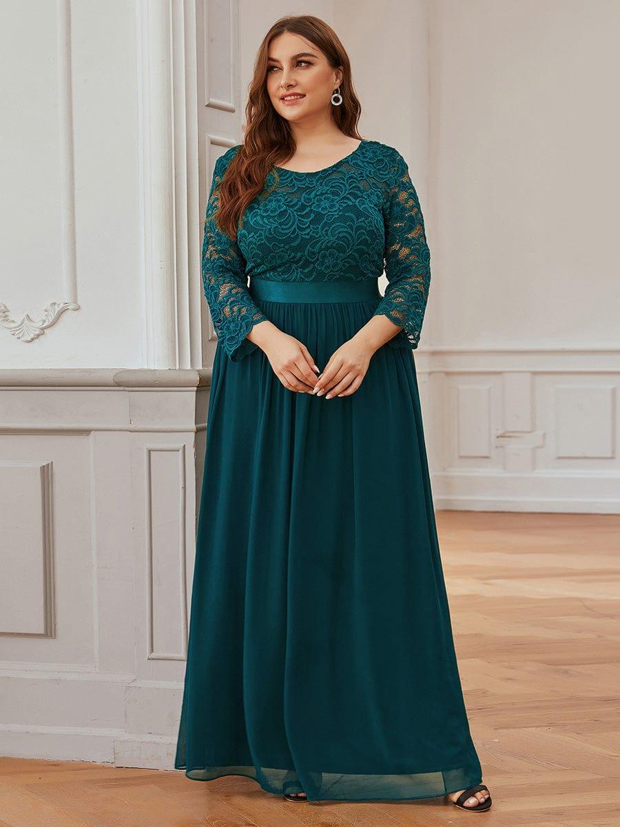 pretty FAUN|Plus Size See-Through Floor Length Lace Bridesmaid Dress With Half Sleeve - Image 55