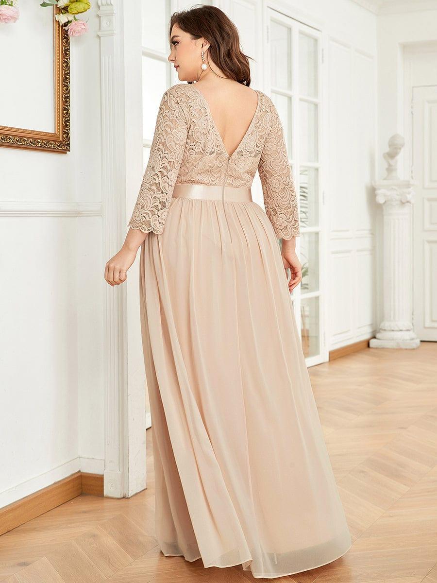 pretty FAUN|Plus Size See-Through Floor Length Lace Bridesmaid Dress With Half Sleeve - Image 6