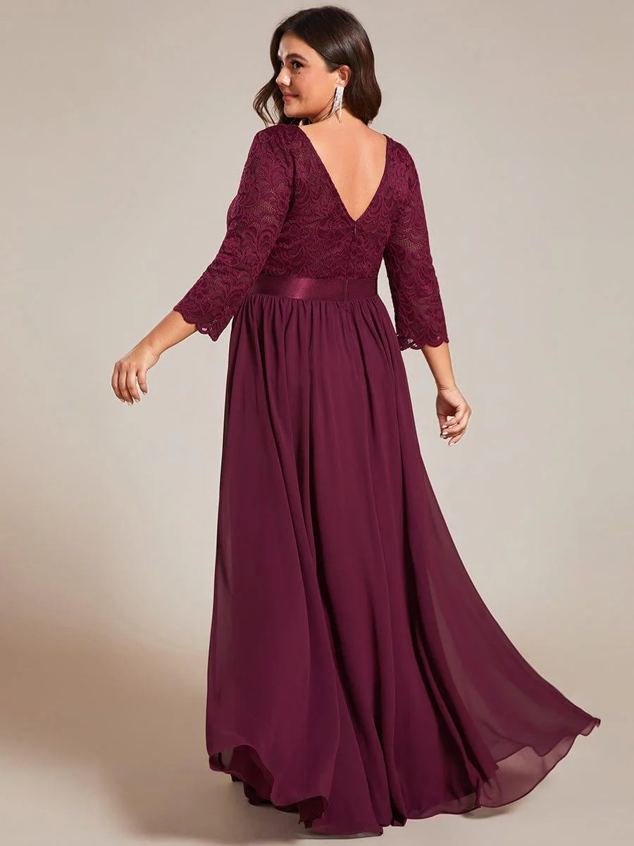 pretty FAUN|Plus Size See-Through Floor Length Lace Bridesmaid Dress With Half Sleeve - Image 62