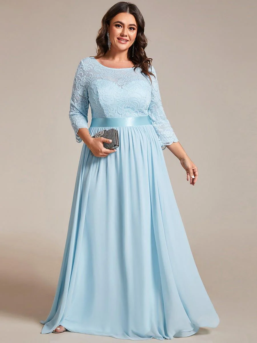 pretty FAUN|Plus Size See-Through Floor Length Lace Bridesmaid Dress With Half Sleeve - Image 66
