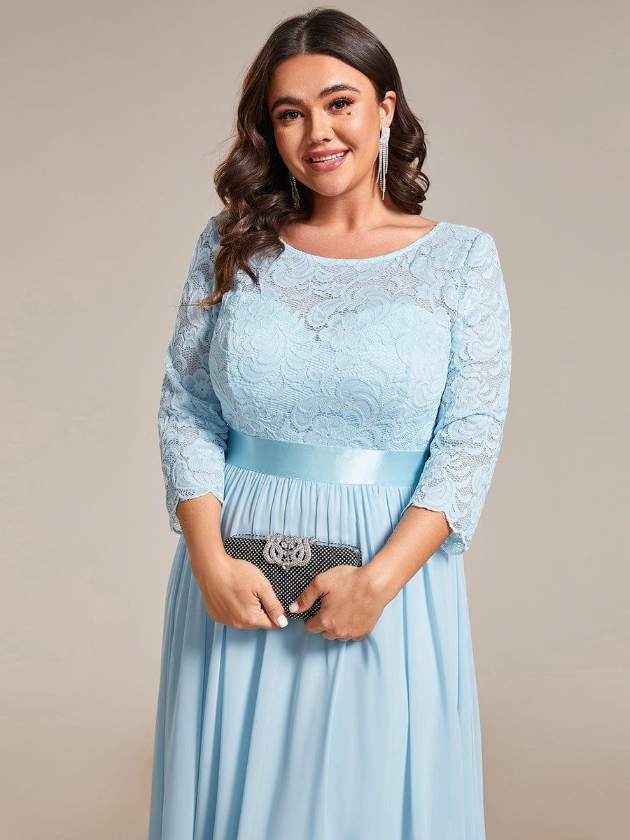 pretty FAUN|Plus Size See-Through Floor Length Lace Bridesmaid Dress With Half Sleeve - Image 68