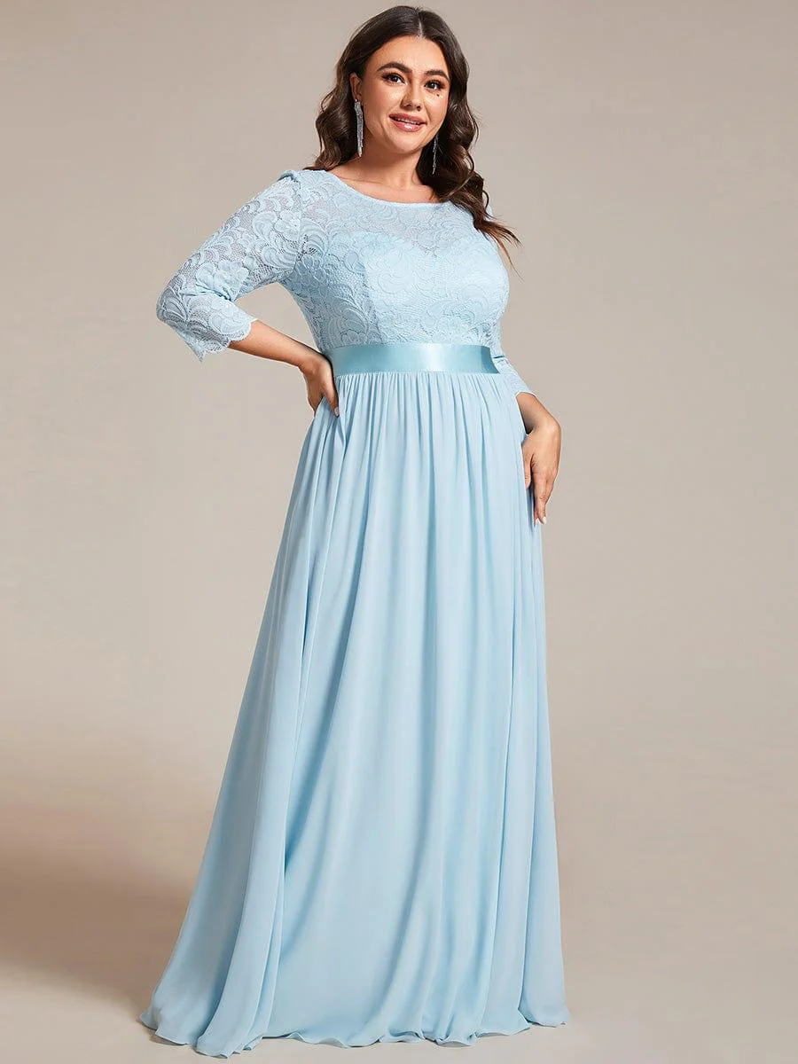pretty FAUN|Plus Size See-Through Floor Length Lace Bridesmaid Dress With Half Sleeve - Image 70