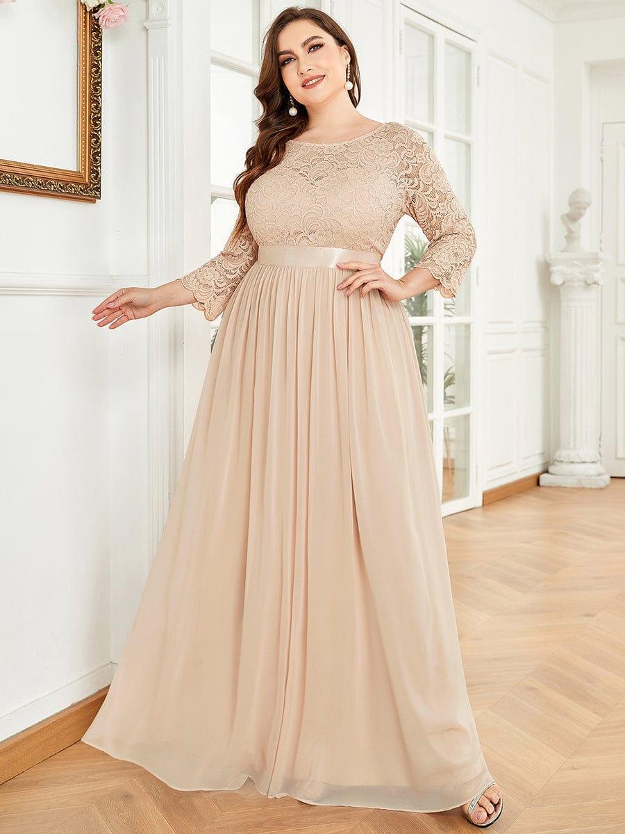 pretty FAUN|Plus Size See-Through Floor Length Lace Bridesmaid Dress With Half Sleeve - Image 8