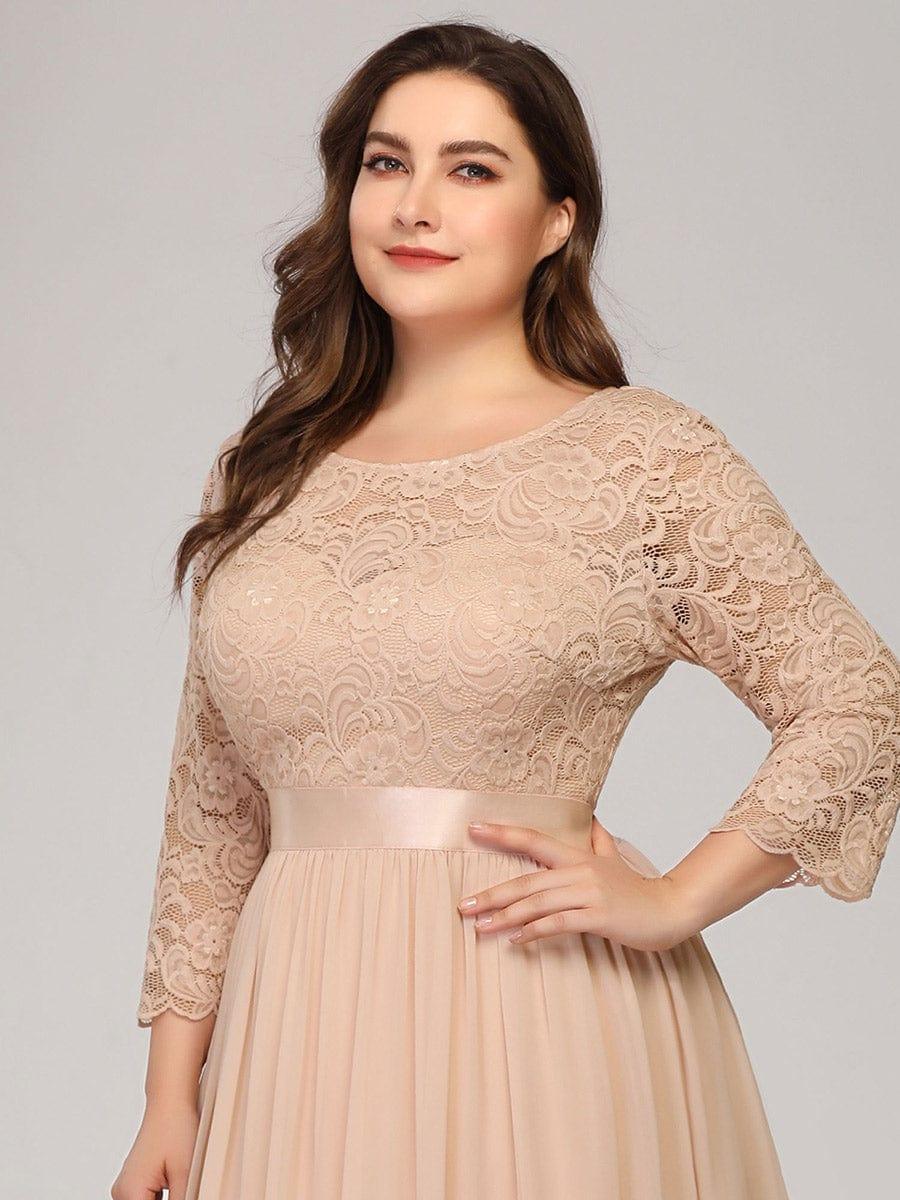 pretty FAUN|Plus Size See-Through Floor Length Lace Bridesmaid Dress With Half Sleeve - Image 9