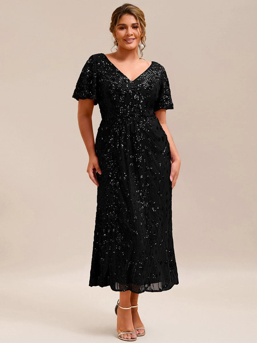 pretty PALMER|Plus Size Sequin Ruffle Sleeve Evening Dress - Image 10