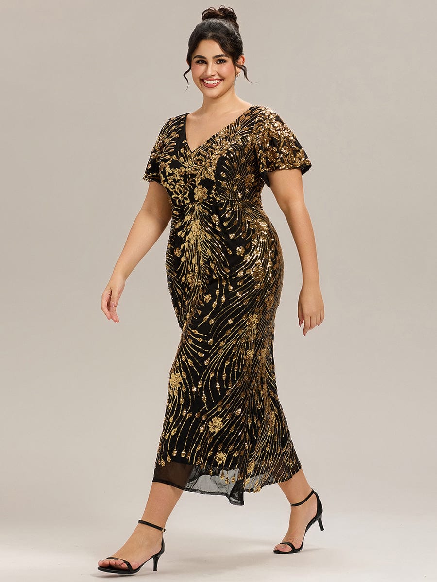 pretty PALMER|Plus Size Sequin Ruffle Sleeve Evening Dress - Image 19