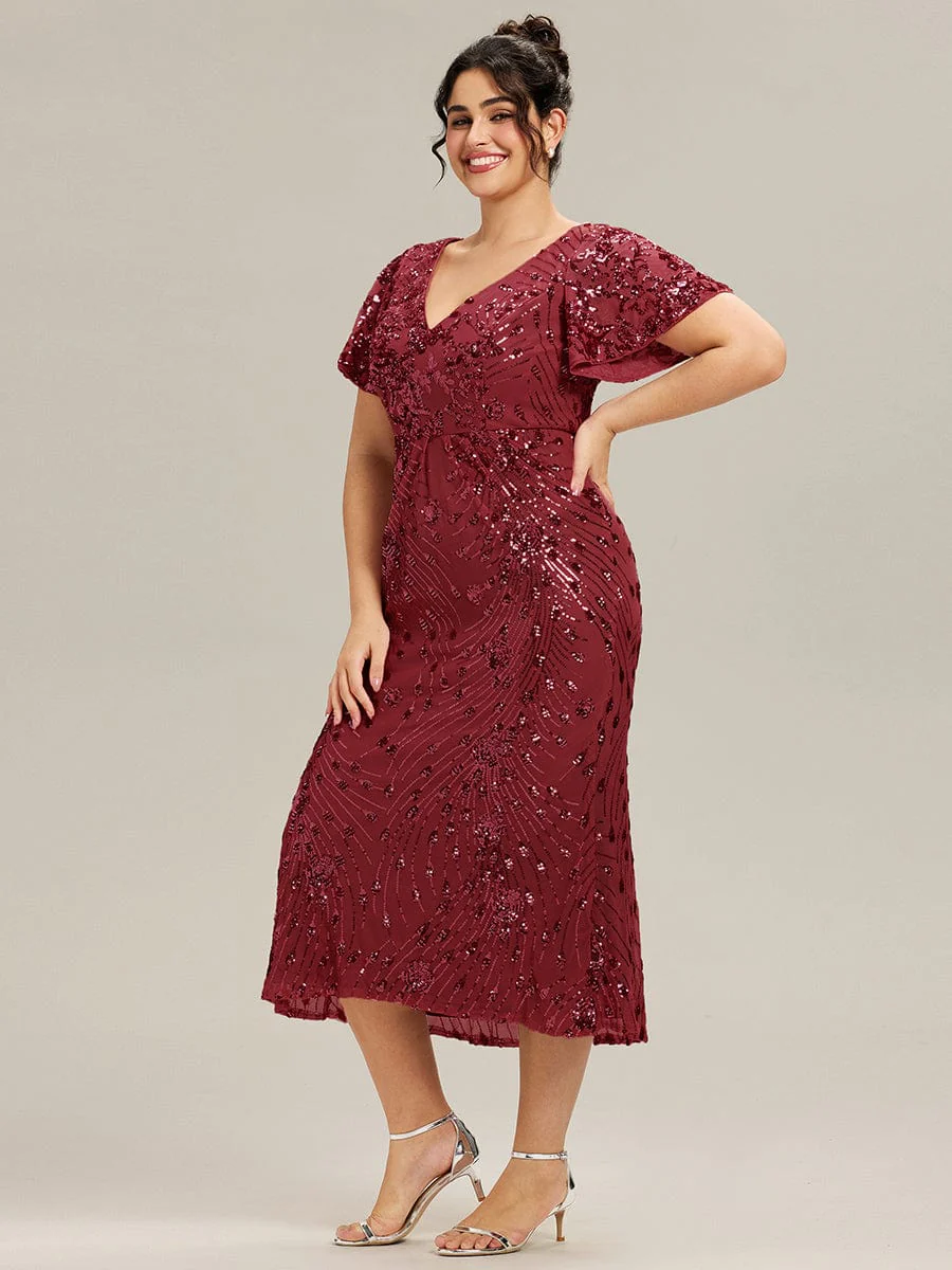 pretty PALMER|Plus Size Sequin Ruffle Sleeve Evening Dress - Image 35