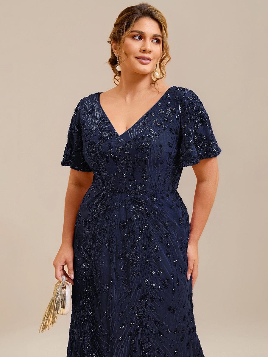 pretty PALMER|Plus Size Sequin Ruffle Sleeve Evening Dress - Image 38