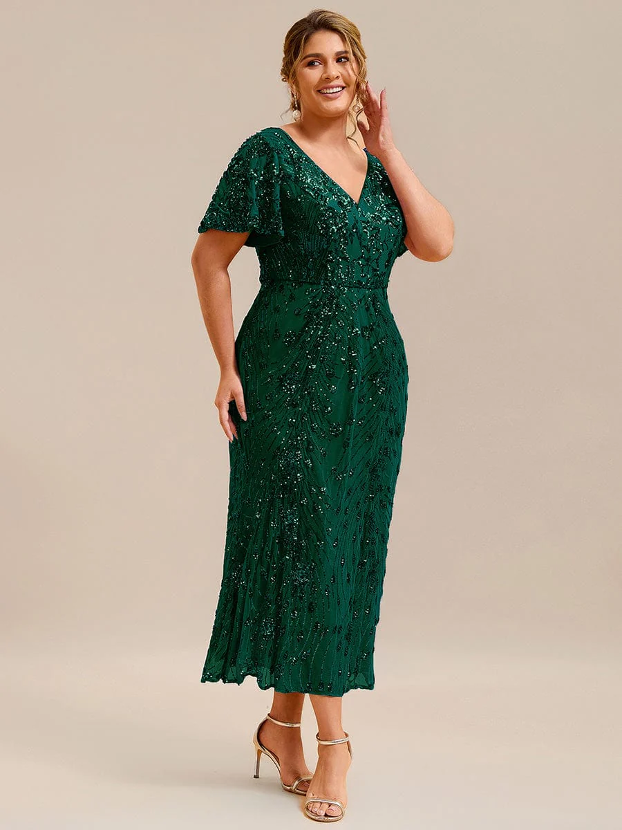 pretty PALMER|Plus Size Sequin Ruffle Sleeve Evening Dress - Image 44