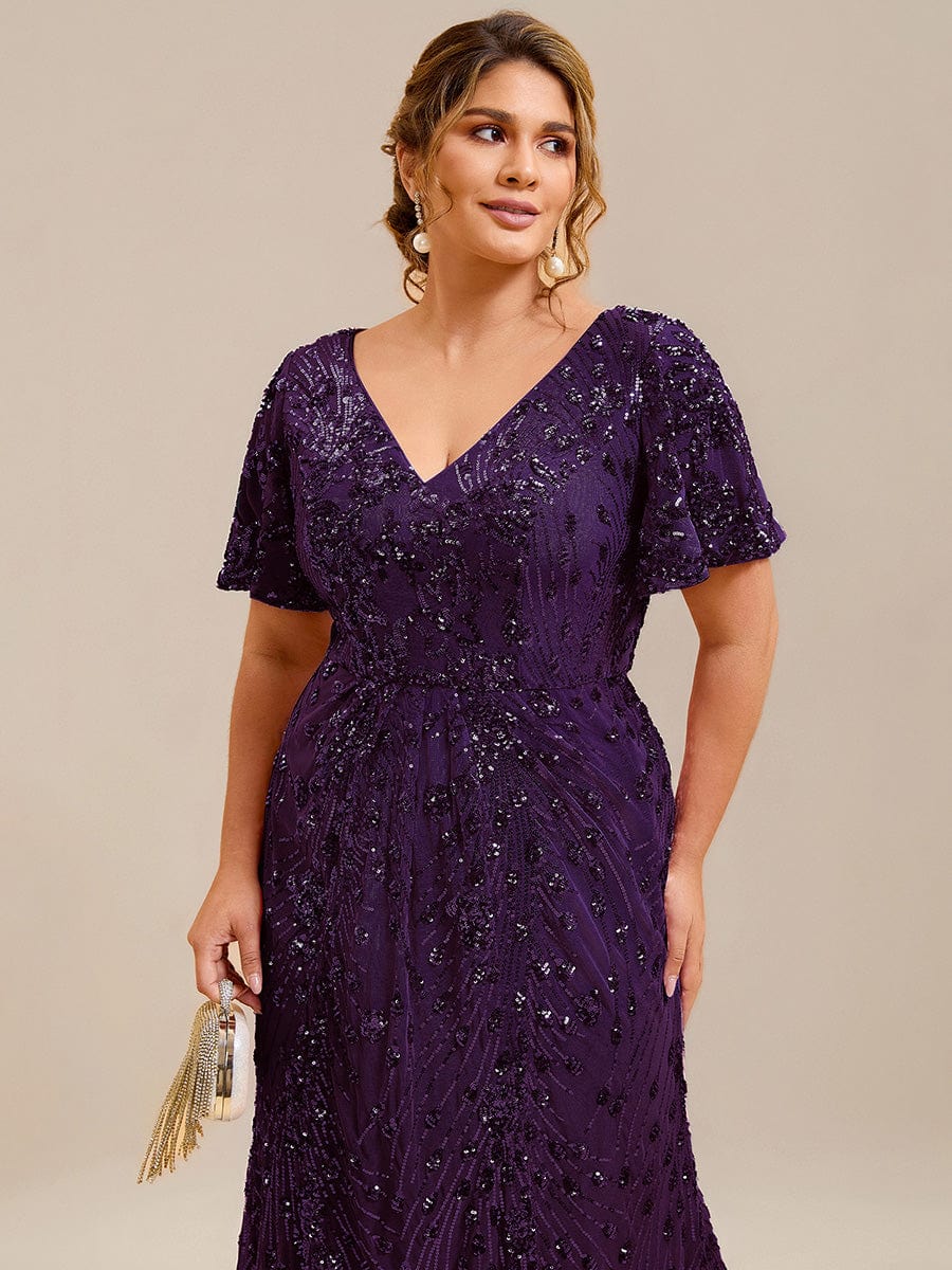 pretty PALMER|Plus Size Sequin Ruffle Sleeve Evening Dress - Image 48