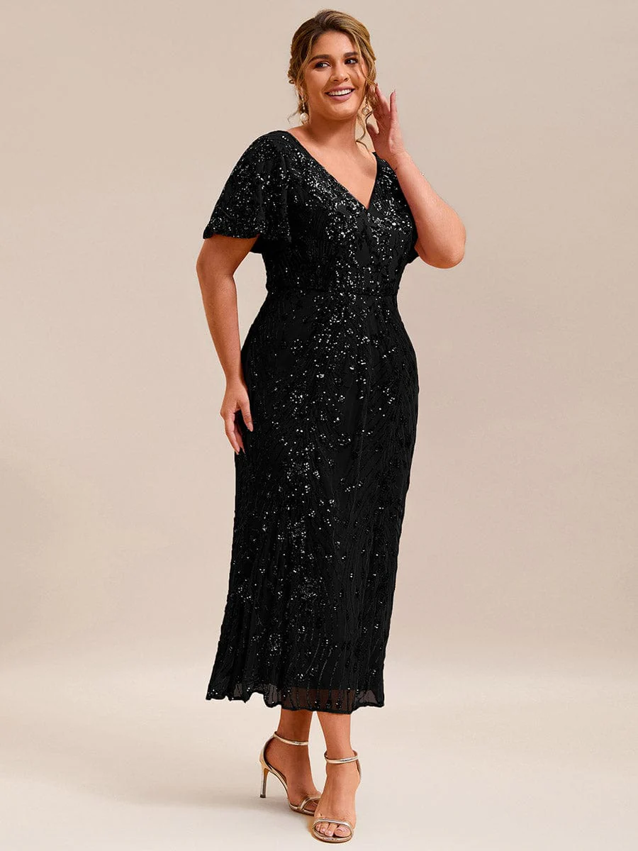 pretty PALMER|Plus Size Sequin Ruffle Sleeve Evening Dress - Image 9