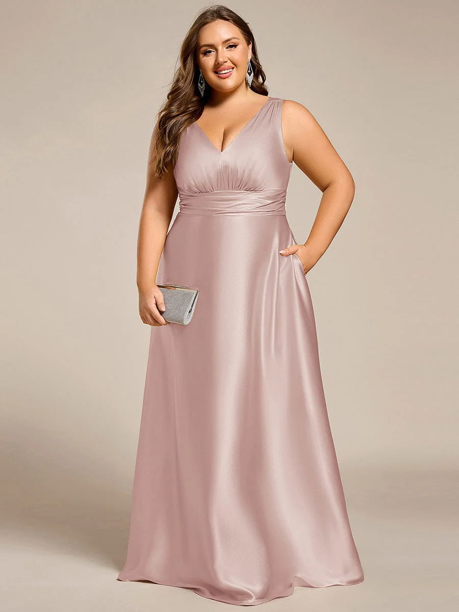 ever INDY|Sleeveless Empire Waist Satin Maxi Bridesmaid Dress With Pockets - Image 81