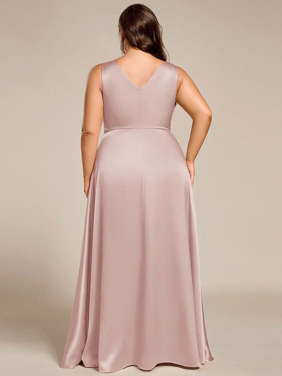 ever INDY|Sleeveless Empire Waist Satin Maxi Bridesmaid Dress With Pockets - Image 82