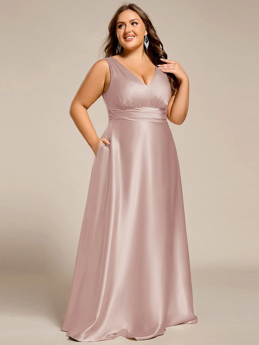 ever INDY|Sleeveless Empire Waist Satin Maxi Bridesmaid Dress With Pockets - Image 84