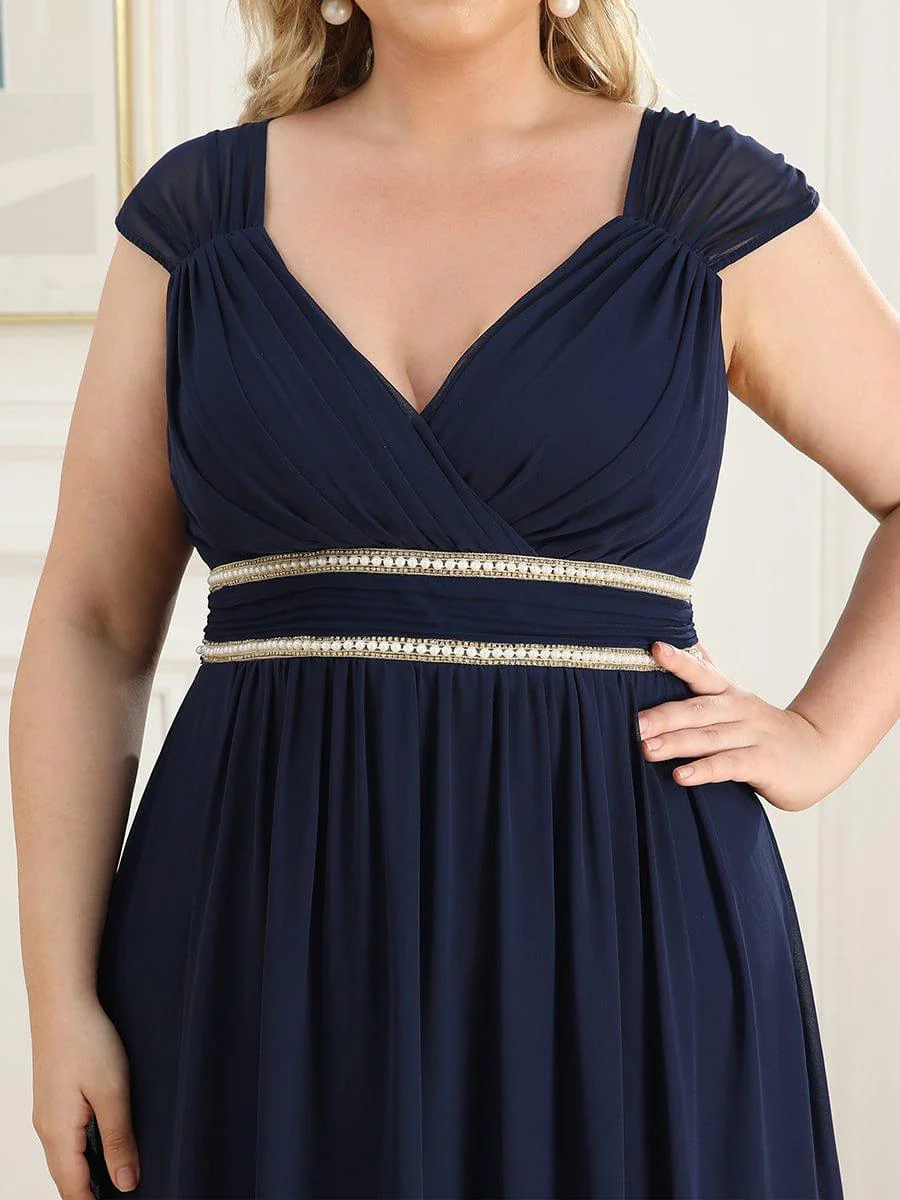 V-Neck Sleeveless Grecian Style Plus Size Evening Dresses - Image 25