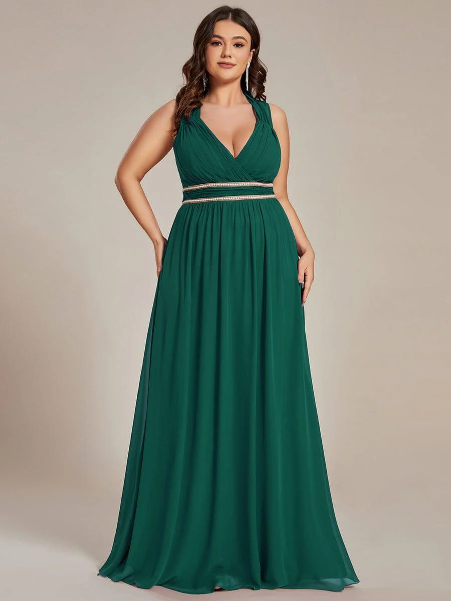 V-Neck Sleeveless Grecian Style Plus Size Evening Dresses - Image 28