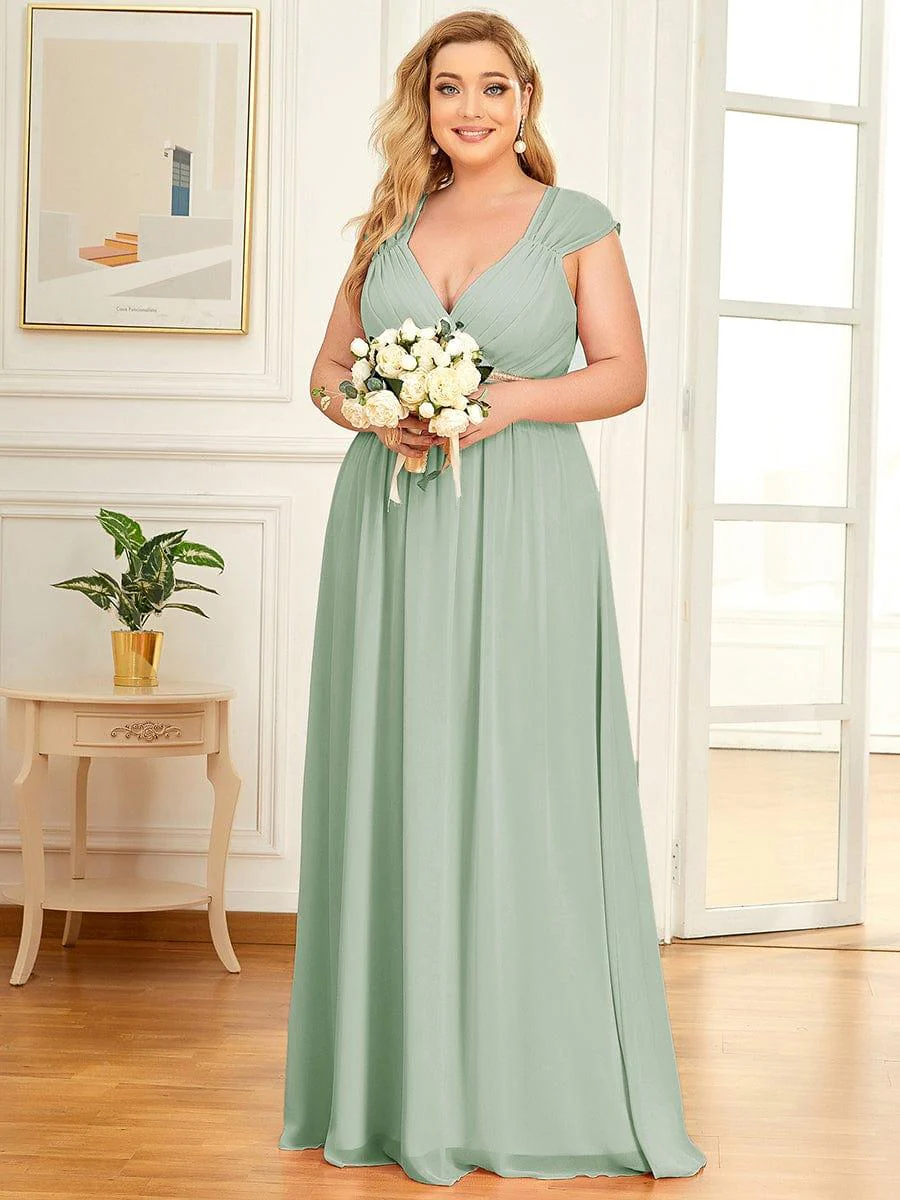 V-Neck Sleeveless Grecian Style Plus Size Evening Dresses - Image 3