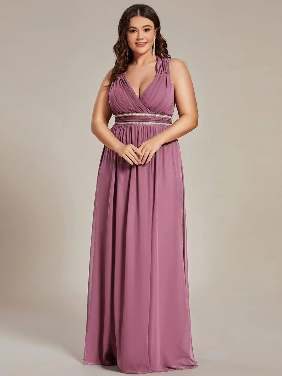 V-Neck Sleeveless Grecian Style Plus Size Evening Dresses - Image 33